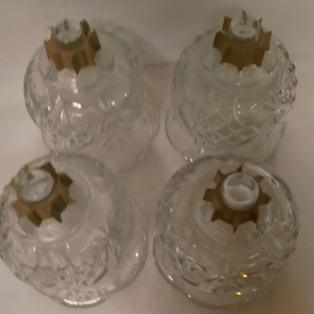 2 Brass Tealight Wall Candelabra Sconces Holders W/4 Crystal Diamond Cut Glass